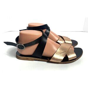KYMA Black & Rose Gold Taupe Greek Patmos  Strap Flat Slingback Sandals 10